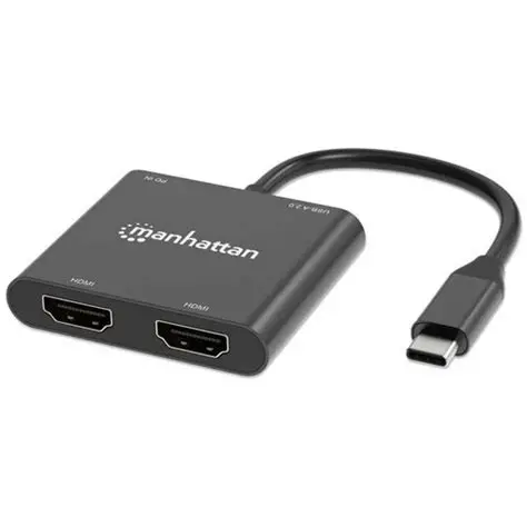 ADAPT USB-C(M) PARA 2XHDMI(F) 4K / USB-A 100W MANHATTAN