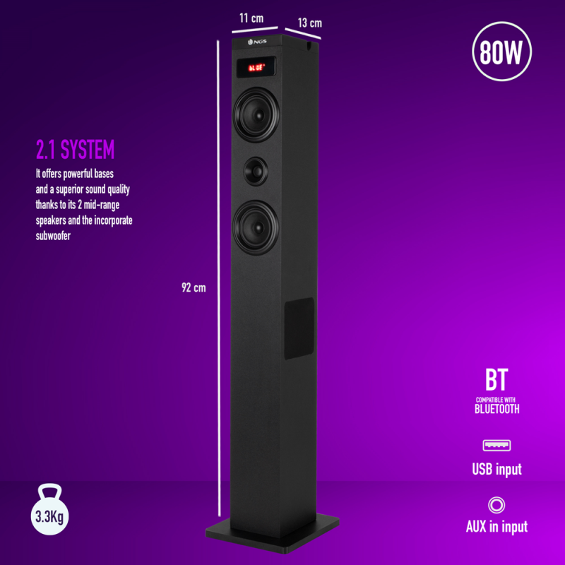 COLUNA NGS TOWER SKY CHARM PRO BT 80W PRETA