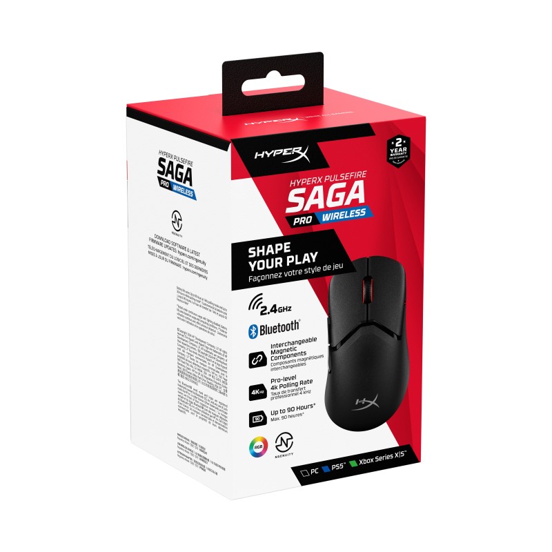 MOUSE HYPERX PULSEFIRE GAMING SAGA PRO WIRELESS BLACK