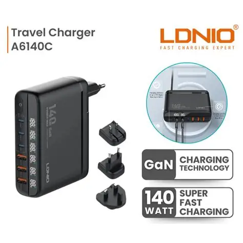 CARREGADOR TOMADA LDNIO 140W EU/US/UK 3 USB-C + 3 USB-A C/CABO USB-C PARA USB-C 1M GAN/PD/QC/PPS PRETO