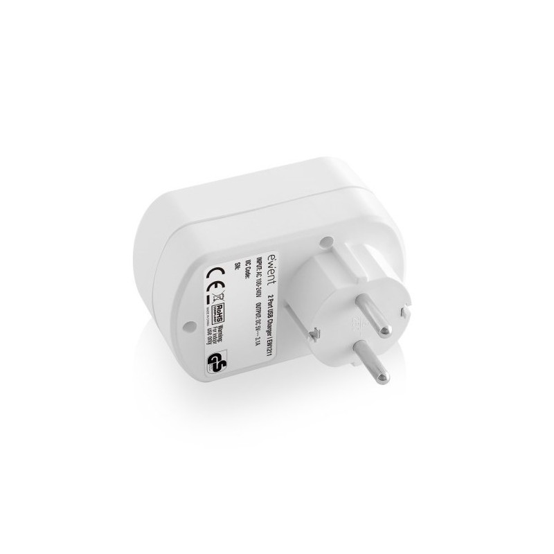 CARREGADOR EWENT 3.4A 2 USB BRANCO S/CABO