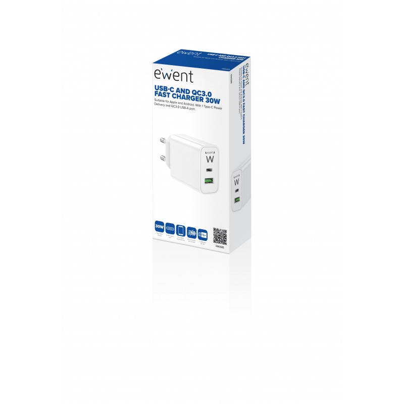 CARREGADOR EWENT USB-C / USB-A 30W BRANCO