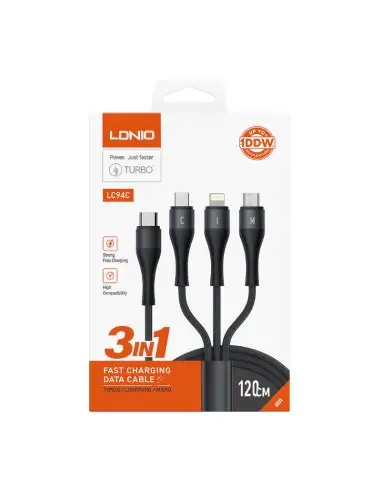 CABO LDNIO 1.2M USB-C PARA 1XLIGHTING / 1X USB-C / 1XMICRO