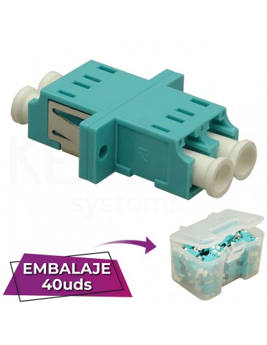 Adaptador LC-LC PC MM-OM3, DX, 2 pestañas, asas, aqua